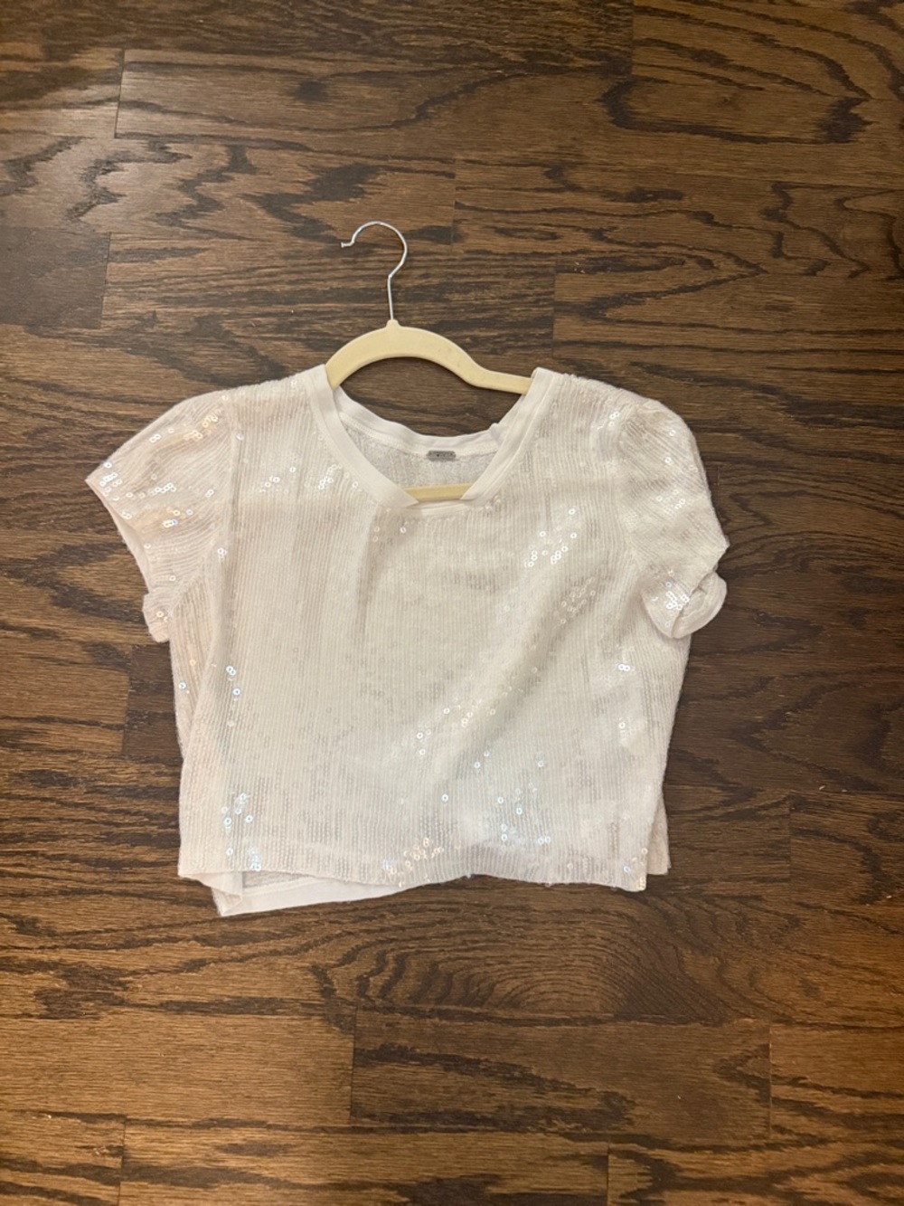 Girls' White Sequin Short Sleeve Top